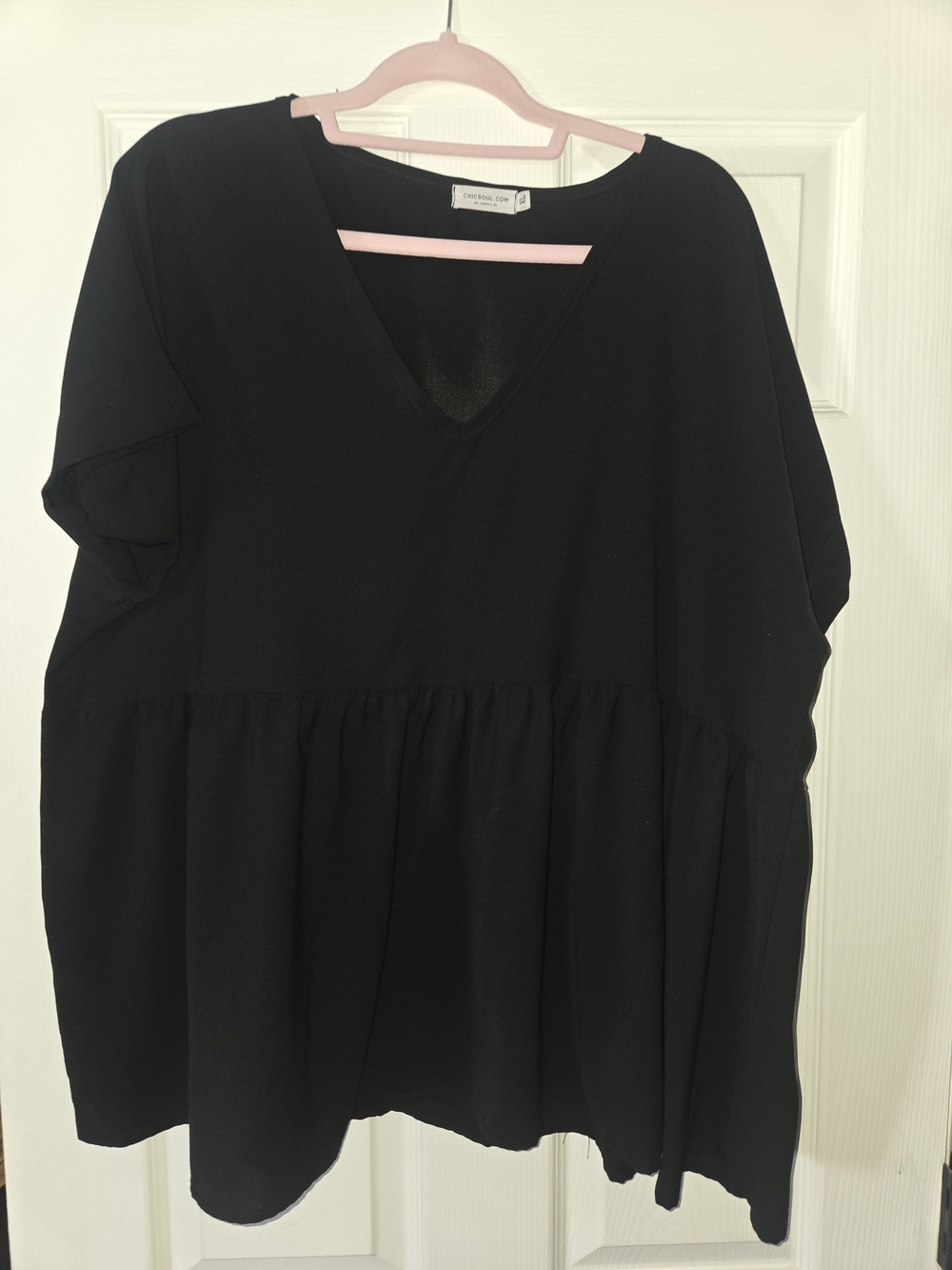 Black V-Neck Babydoll Women's Top
